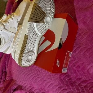 Nike White and Tan Leather Sneakers